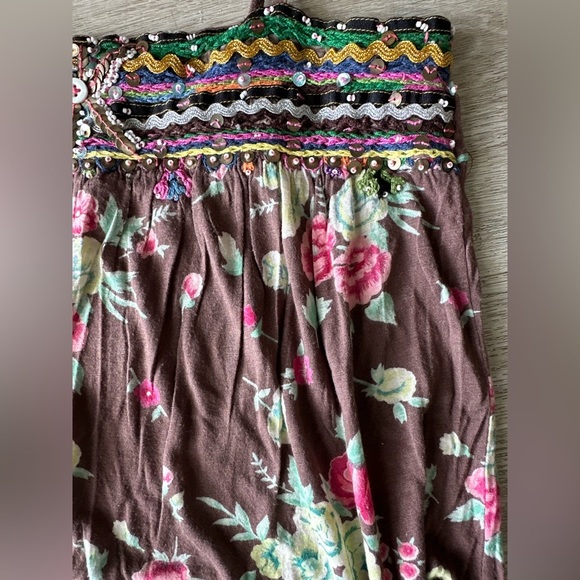 Vintage Free People Hippie Tank Top w Floral print and Rick Rack Sequin Trim - Picture 5 of 9